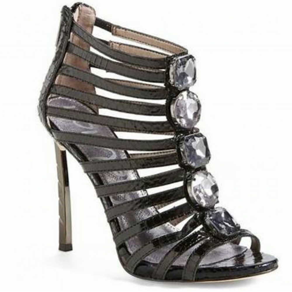 Sam Edelman Black & Silver Rhinestone Heels | 4” Stiletto | Size 5M